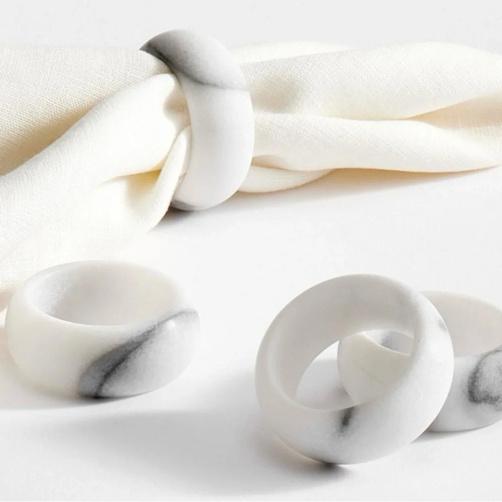 Pottery Barn Providence Marble Napkin Rings - Set Of 4